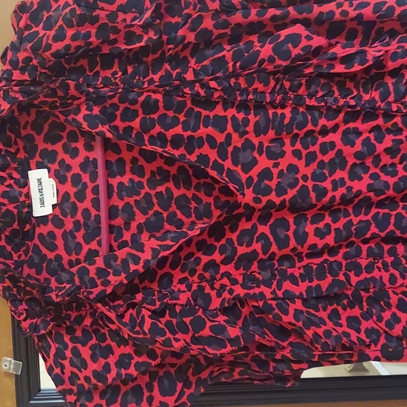 ZADIG & VOLTAIRE Tibo Leopard Print Red Black Ruffle Blouse Top Sz M - Picture 13 of 16